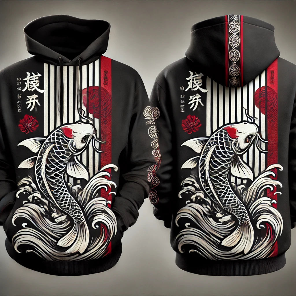 Koi Rebellion Hoodie – Black & Red Wave Edition